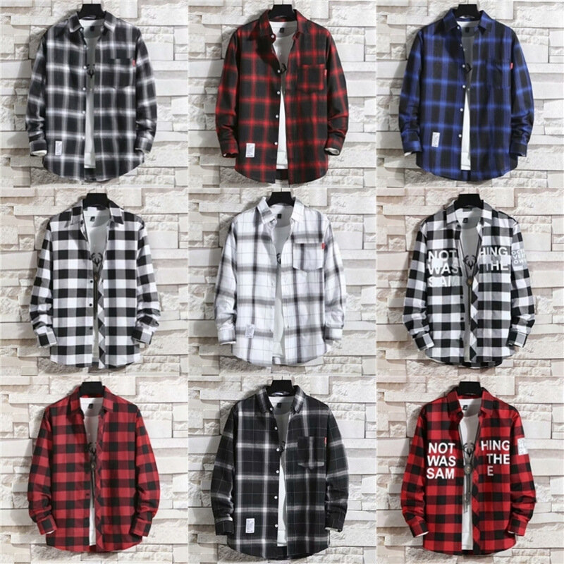 2024 New Checkered Long Sleeved Shirt Korean Edition Men's High Quality Loose Large Size Daily Travel Lightweight Coat Shirt