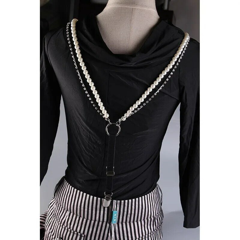 Sottile sottile perla strass catena decorazione cinturino catena Entrainment femminile elastico donne bretelle per usura esterna