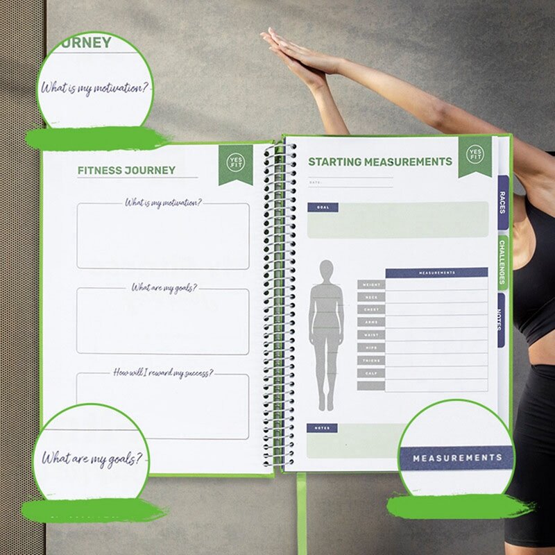 Diario de Fitness, planificador de entrenamiento, cuaderno de gimnasio, rastreador de ejercicios, libro de registro de ejercicios para hombres y mujeres, accesorios de entrenamiento (verde)