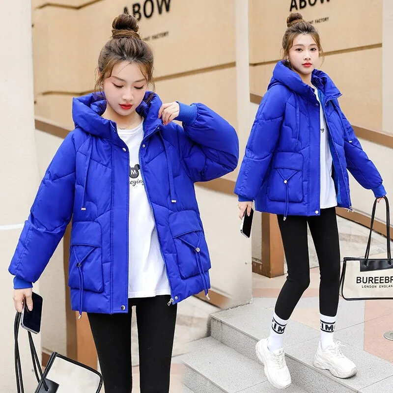 Новинка 2023, женская короткая куртка, зимние толстые пальто с капюшоном и хлопковой подкладкой, женские свободные парки в Корейском стиле, женская модель