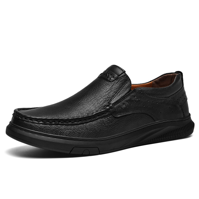 Mocassins de couro confortáveis para homens, Deslizamento em sapatos casuais, Sapato de condução preguiçoso