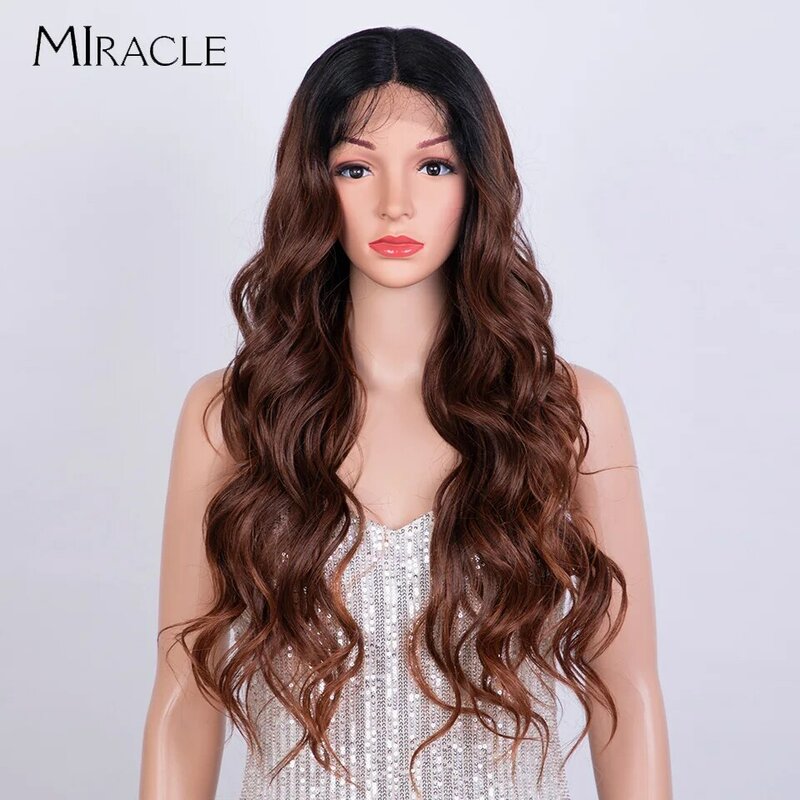 MIRACLE-Peluca de encaje sintético para mujer, pelo largo y ondulado con malla Frontal, Rubio, rojo, azul, jengibre, Cosplay, 30 pulgadas