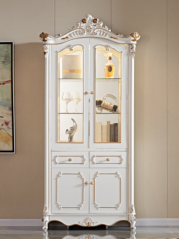 Armario de vino de pared para sala de estar, vitrina de doble puerta hecha de vidrio, aparador, armario de vino francés