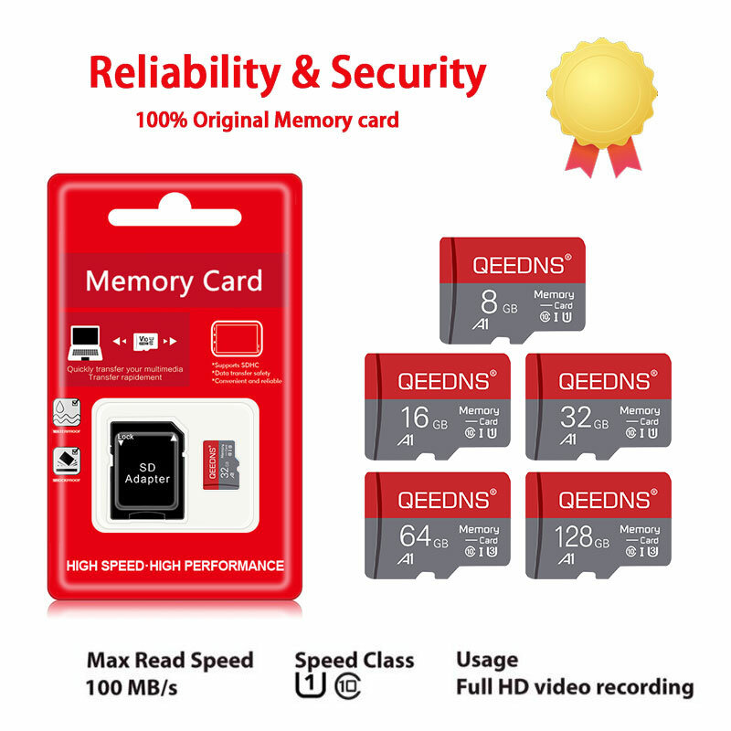 Cartão de Memória de Alta Velocidade para Câmera e Telefone Móvel, Mini SD, Cartão TF com Adaptador, Classe 10, 8GB, 16 GB, 32 GB, 64 GB, 128GB, 512GB, classe 10