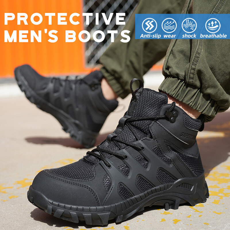 Zapatos de trabajo de seguridad para hombre y mujer, calzado transpirable con punta de acero, botas de seguridad antigolpes