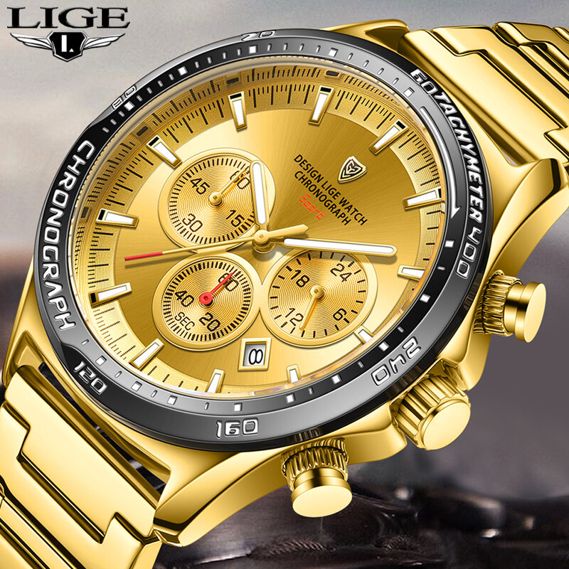 Lige-Men's防水ミリタリーウォッチ,スポーツ,カジュアル,トップブランド,高級ファッション,クロノグラフ,腕時計,ボックスが含まれています