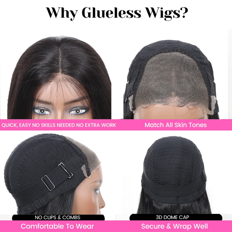 Wear And Go Glueless Bob Wigs Straight Human Hair 6x4 Lace Closure Wigs Brazilian Natural Human Hair Wigs For Women 180% Density