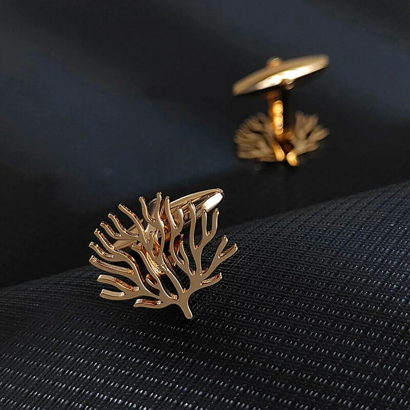 Personalized Fashion Pine Cypress Branch Cufflinks Men's Stainless Steel Hollowing process French Shirt Clothing  Accessorie