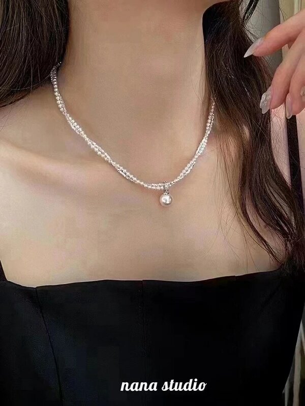 Transgraniczny e-commerce Sux77: wszechstronny perła srebro dwuwarstwowy naszyjnik z zaleceniem noszenia trzech