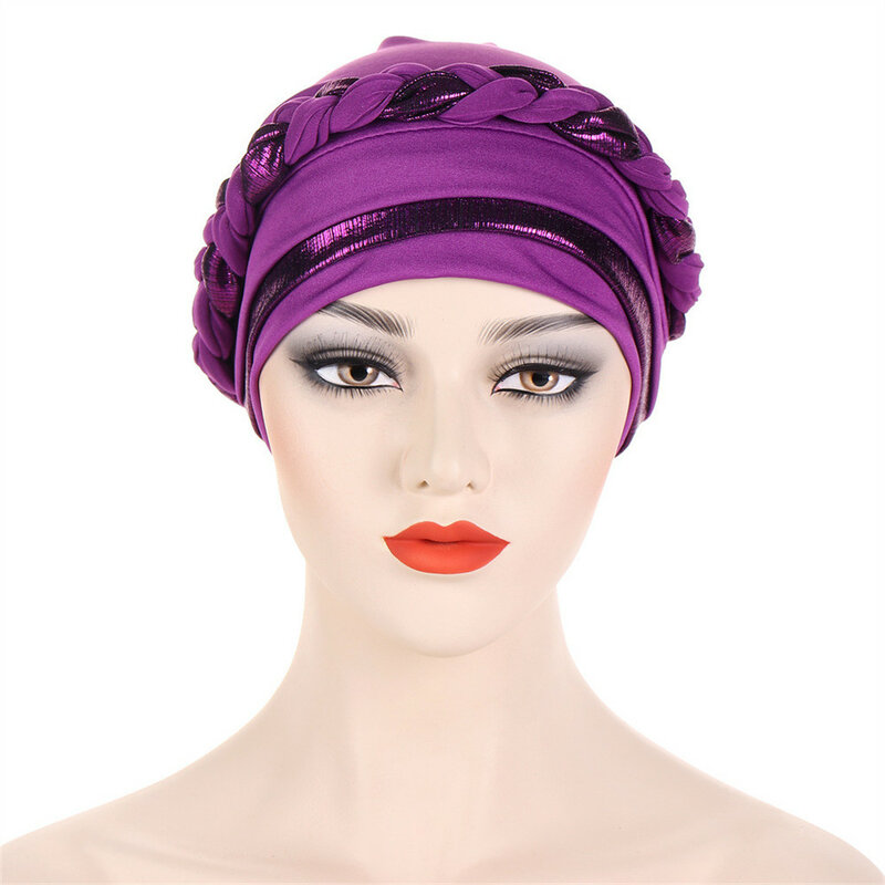 Bohemian Style Handmade Braid Turban Cross Bandana Hat For Women Muslim Hijab Islamic Head Wrap Hair Loss Chemo Cap Headscarf