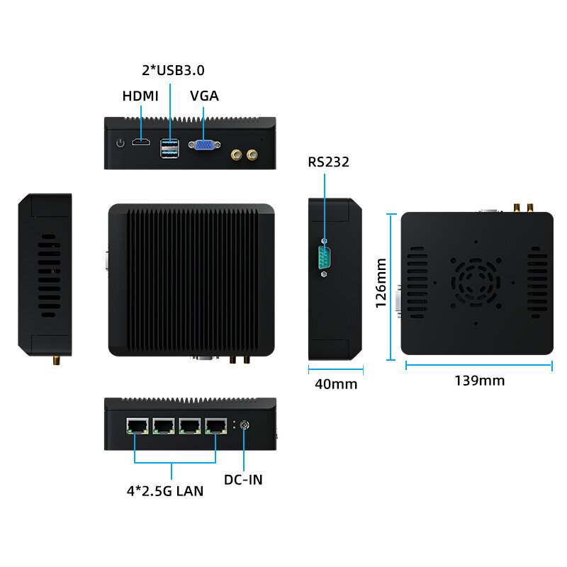 Firewall Mini pc Industrial, ordenador sin ventilador, Intel Celeron J4125, N5095, enrutador 4x2,5G, LAN, NVMe, pfsense, Mini PC para juegos