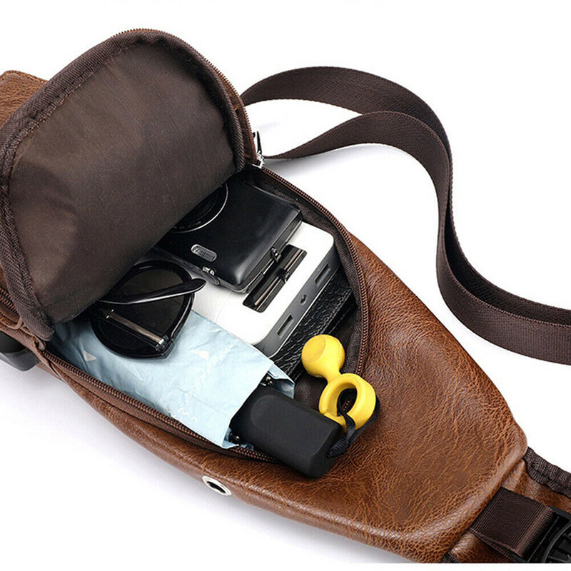 Sac de poitrine à bandoulière pour hommes, chargement USB, sac initié, sport, extérieur, voyage, affaires