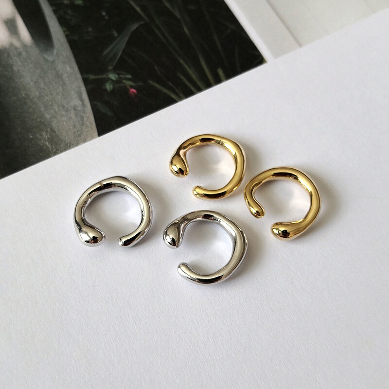 GHIDBK anting-anting warna emas padat tanpa tindik, anting-anting telinga bulat geometris, perhiasan sederhana untuk wanita