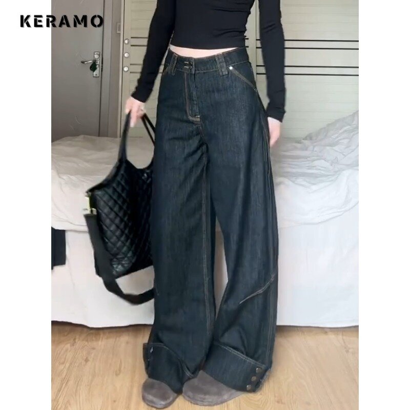 Винтажные свободные джинсы в стиле Харадзюку Y2K, весна 2024, синие брюки с широкими штанинами, Женские Мешковатые джинсовые брюки в модном стиле