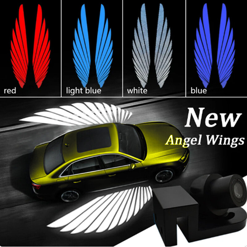 Projecteur LED de voiture avec ailes d'ange, lumière d'ombre à la mode, lampe de bienvenue, lampes de projection dynamiques, accessoire automatique universel, 12V, nouveau