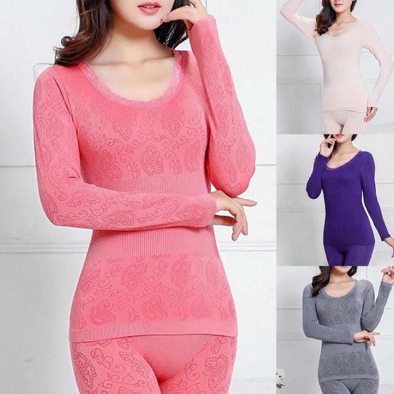 Lace Thermal Underwear Sexy Ladies Clothes Warm Winter Print Seamless Antibacterial Intimates Elastic Women Shaped Sets