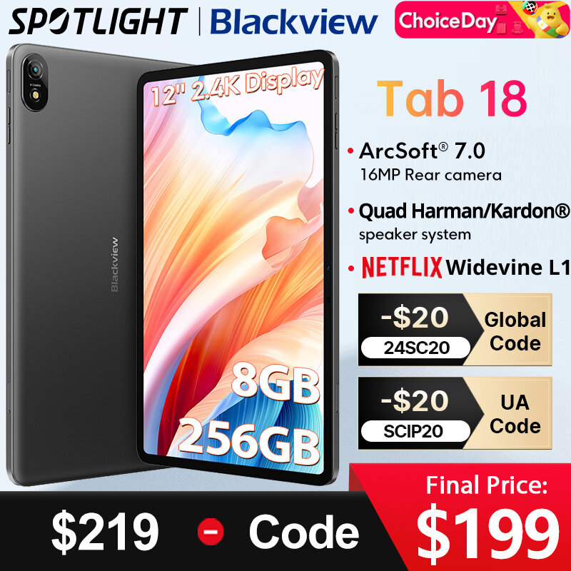 Tablet Blackview Tab 18, Estreia Mundial, 8GB, 12GB, 256GB, 16MP, 2.4K FHD + Display, 8800mAh, Widevine L1, MTK Helio G99, 33W