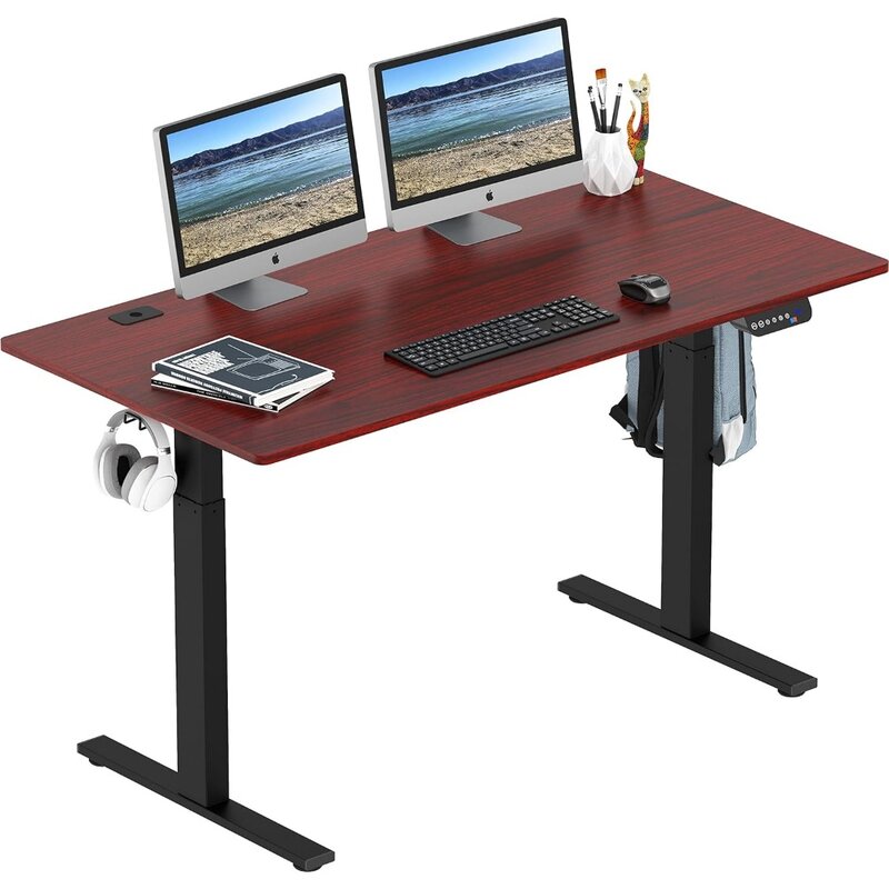 55-Inch Large Electric Height Adjustable Standing Desk, 55 x 28 Inches, Cherry
