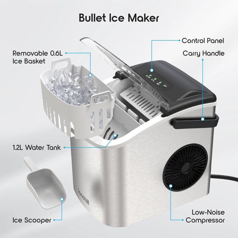 Quick Cube Ice Machine, 26lbs/24hrs Portable Countertop Bullet Cubed Ice Maker