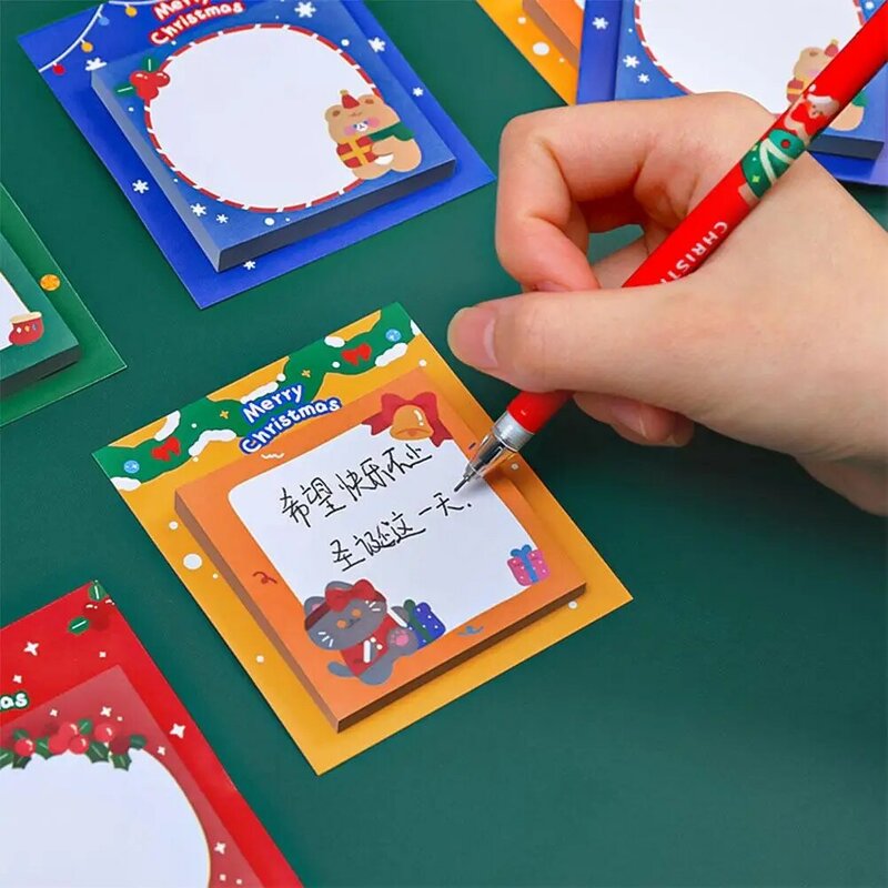 Kawaii bożonarodzeniowy notatnik kartki samoprzylepne notatnik urocza naklejka biurowa materiały papierowy materiał materiały piśmienne szkolne notatki H1T6