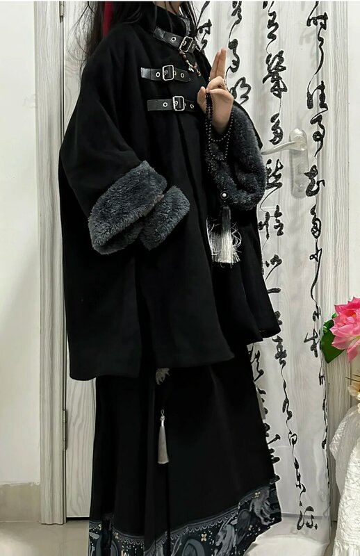 Casaco de capa de lã estilo nacional feminino, casaco de lã, estilo chinês novo outono