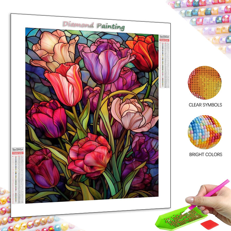 5D Tulip Bouquet Pintura Diamante, Full Round Diamond, Mosaico Bordado Imagem, Ponto Cruz Kit, Home Decor Presentes, Cor Bonita