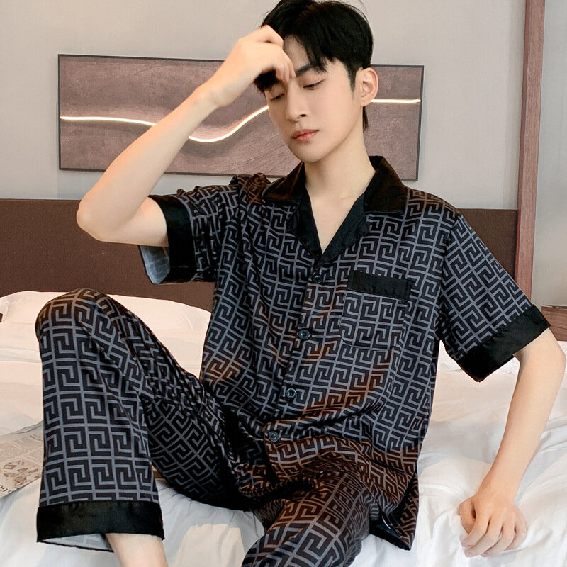 Пижама мужская Тонкая из вискозы, роскошный свободный комплект домашней одежды, Атласный пижамный комплект для ночного сна, весна-лето