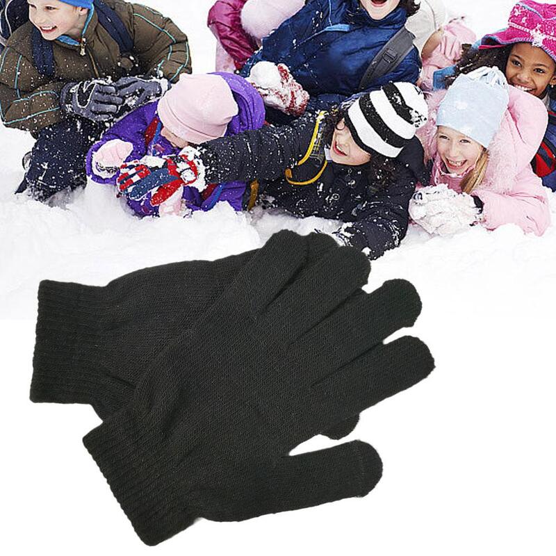 1 Paar Nieuwe Nieuwigheid Jongens Meisjes Full Finger Handschoenen Zwarte Handschoenen Stretch Outdoor Fietsen Gebreide Elastische Warme Handschoenen P8j6