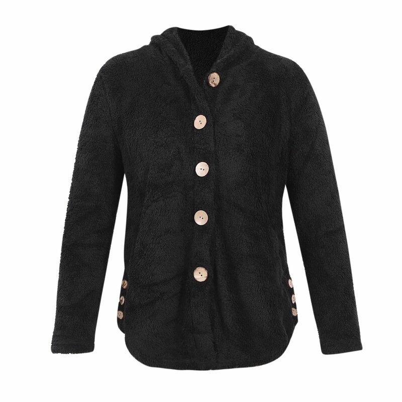 Cappotto da donna Oversize bottone in peluche top con cappuccio Cardigan allentato Outwear giacca invernale,