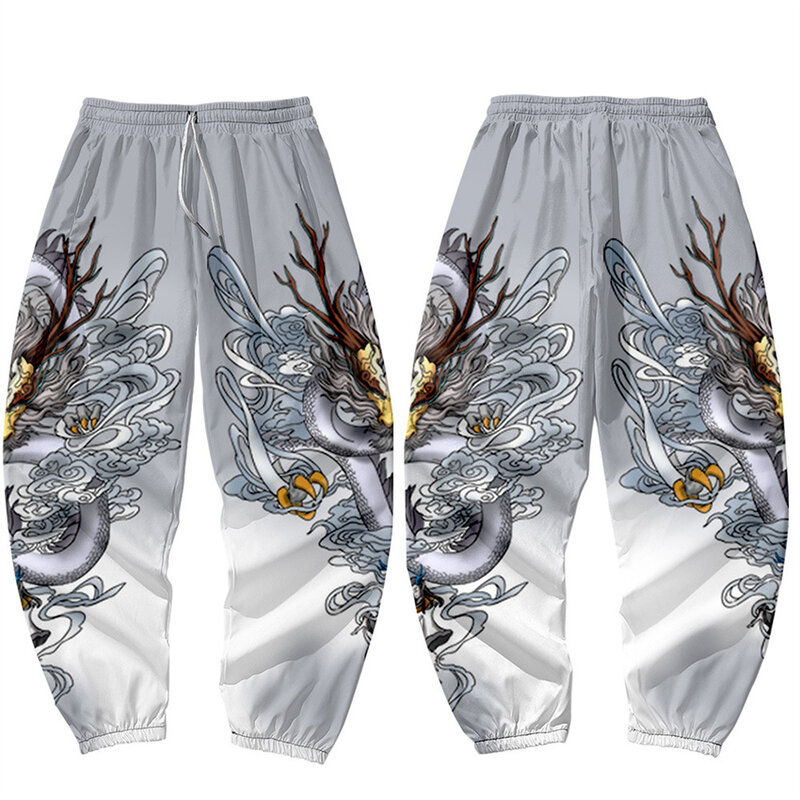 Calças masculinas 3D Chinese Dragon Harem, moletom de corredores, streetwear japonês, calças para trabalho