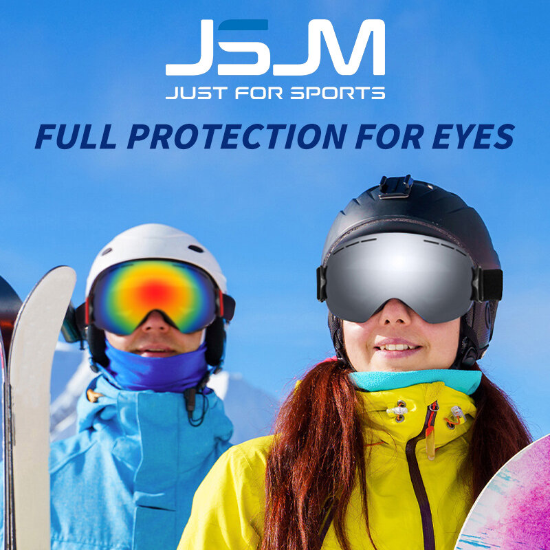 JSJM kacamata Ski pria wanita, pelindung mata Ski dua lapisan anti-kabut, proteksi tahan angin luar ruangan musim dingin
