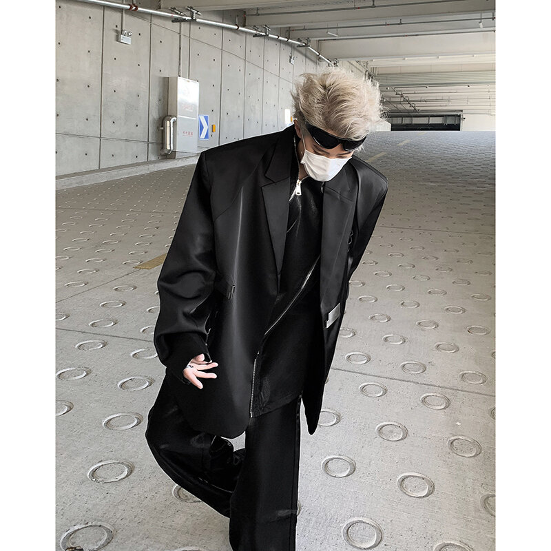 남성용 세트 재킷, 독특하고 개성있는 디자인, 루즈 스타일, 한국 패션 디자이너, 밝은 원단, 신상