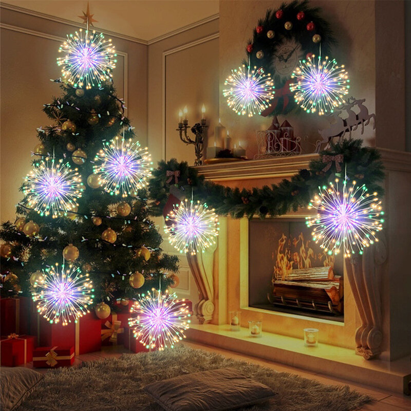 2024 noworoczne świąteczne lampki łańcuch dekoracyjny 10 w 1 1200 ledów zewnętrzna girlanda lampki fajerwerków na przyjęcie w ogrodzie weselnym