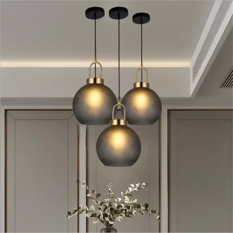 Nordic Glass Ball Pendant Lights Smoke Grey Sphere Hanging Lamp Study Bedroom Bedside Lamps Lighting Fixtures Lamparas
