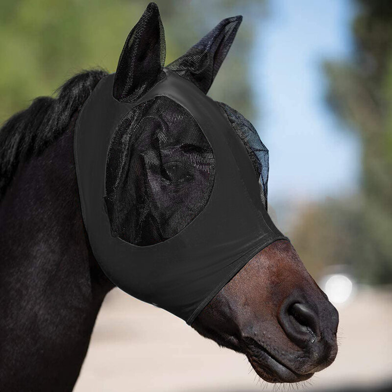 1X Horse Fly Mask 3D Design Supplies Ergonomics Pet Summer Eye Shield Anti-Mosquito Ear Half Face Mesh Fly Protective Cover Part