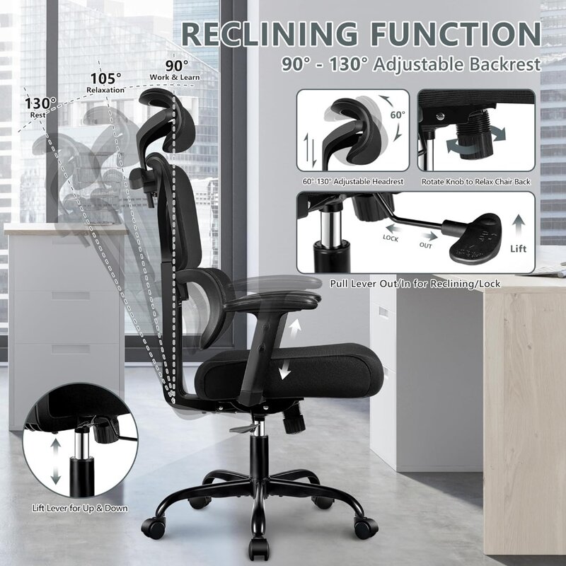 Silla de escritorio ergonómica para oficina, asiento de juegos de espalda alta, grande y alto reclinable, cómoda, para el hogar y Escritorio de oficina, soporte Lumbar