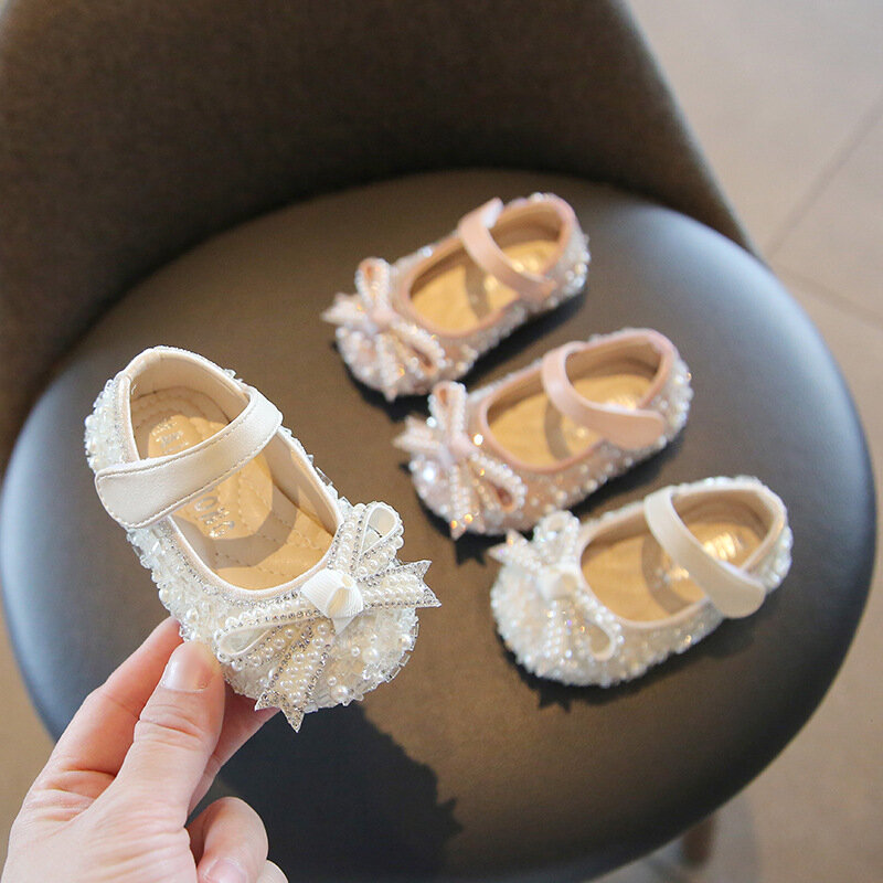 First Walker Bowknot Shoes para Baby Girl, Sapatos Solteiros, Pérola, Presente de Aniversário, Princesa, Menina, Crianças, Casamento