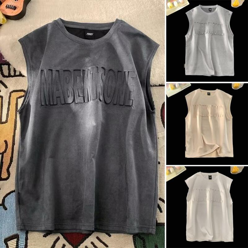 Sleeveless Sport Top Stylish Men's Summer Suede Vest with Letter Pattern Sleeveless Tank Top with Wide Shoulder Straps for Men