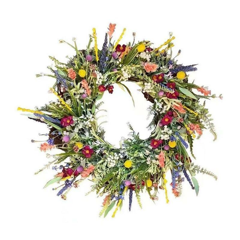 Artificial Straw Wreath Wildflower Garland Spring Hanging Pendants Wedding Flower Gift Party Wedding Easter Decor