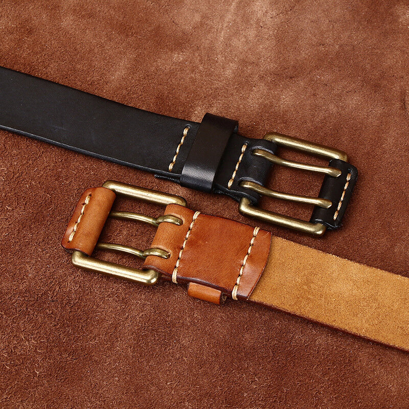 Cintura con fibbia a doppio ago in pelle stile etnico da caccia tattica da uomo e da donna europea e americana di 3.8cm di larghezza e 4mm di spessore