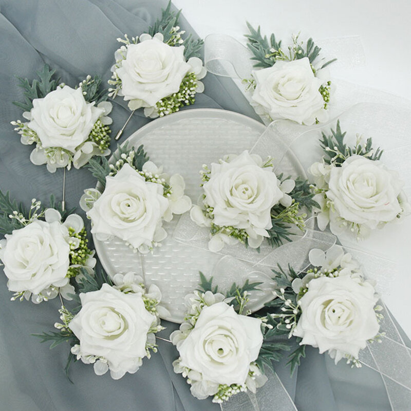 Gelang pengiring pengantin pernikahan Boutonniere pergelangan tangan korsase sutra bunga mawar pesta Prom wanita Aksesori pernikahan