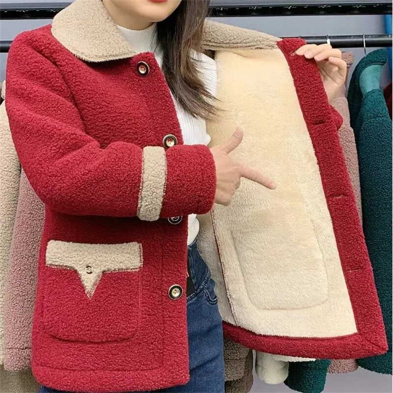 Nowy kaszmirowy płaszcz jesienno-zimowy z aksamitnym wyściełanym futrem damskim długa imitacja ciepłe futro kobiety gruba