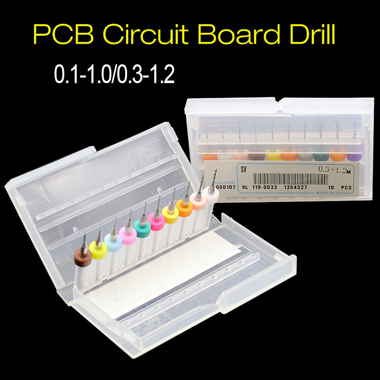 マイクロPCbドリルビットセット、PCB回路、小型ボード印刷、smt CNC用超硬ドリル、プラスチック、銅、0.1mm-1.2mm、10個