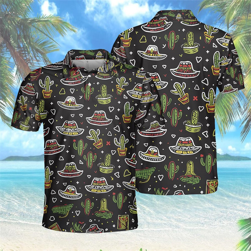 Cinco De Mayo Graphic Polo Shirts For Men Clothes Mexican Chicken Tacos Graphic POLO Shirt Funny Boy Short Sleeve Button Tops