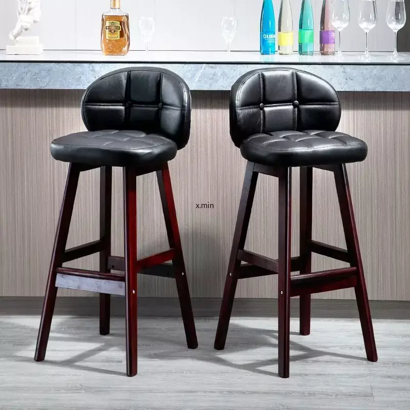 High Stool Family Chair Bar Stool Solid Wood Bar Chair Light Luxury Bar Table Chair Modern Simple Style