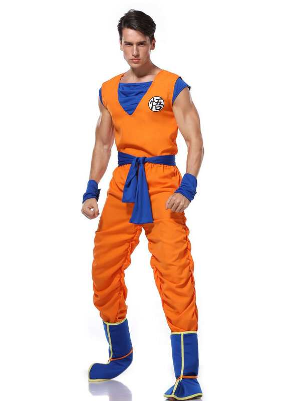 Disfraz de Anime japonés para adultos, traje naranja de Son Goku, uniforme de superhéroes para Halloween, juego de rol