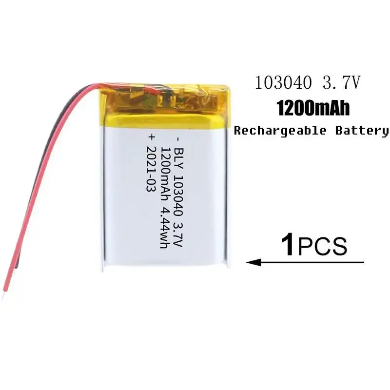 Bateria recarregável do lítio do polímero, Navegador GPS, MP5, auriculares de Bluetooth, PS4 3.7V, 1200mAh, 103040