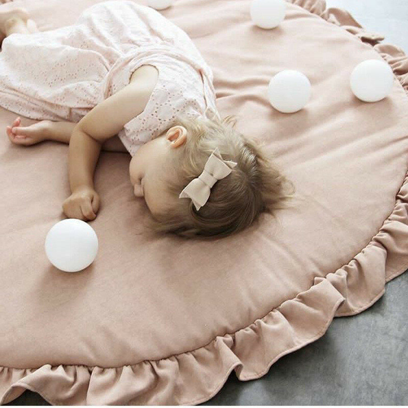 Ins redonda cor sólida tapete de jogo do laço rastejando esteira do quarto do bebê tapete rastejando esteira do quarto das crianças cobertor decorativo