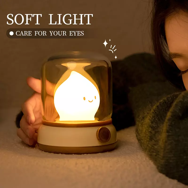 Candle Night Light Cute Kerosene Lamp USB Rechargeable LED Night Light Bedroom Creative Children's Gift Desktop Decorative Lamp