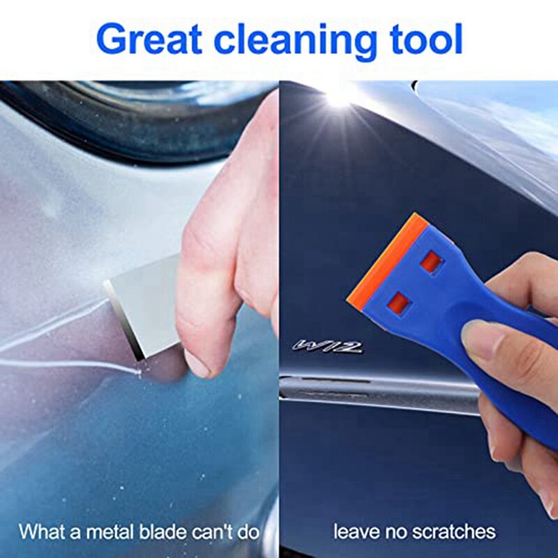 8 Pcs Plastic Razor Blade Scraper And 400 Pcs Blades, Remove Label Decal Tool For Stickers, Gaskets And Paints On Window
